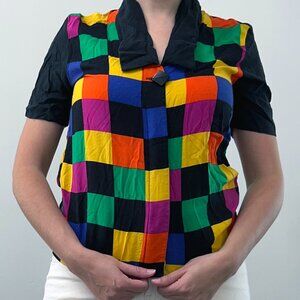Vintage Bedford Fair colorful checkered button up shirt. 🍭💫